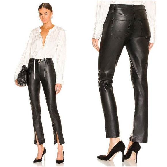 HUDSON Barbara Faux Leather High Waist Straight Ankle in Black Beauty - Picture 1 of 10